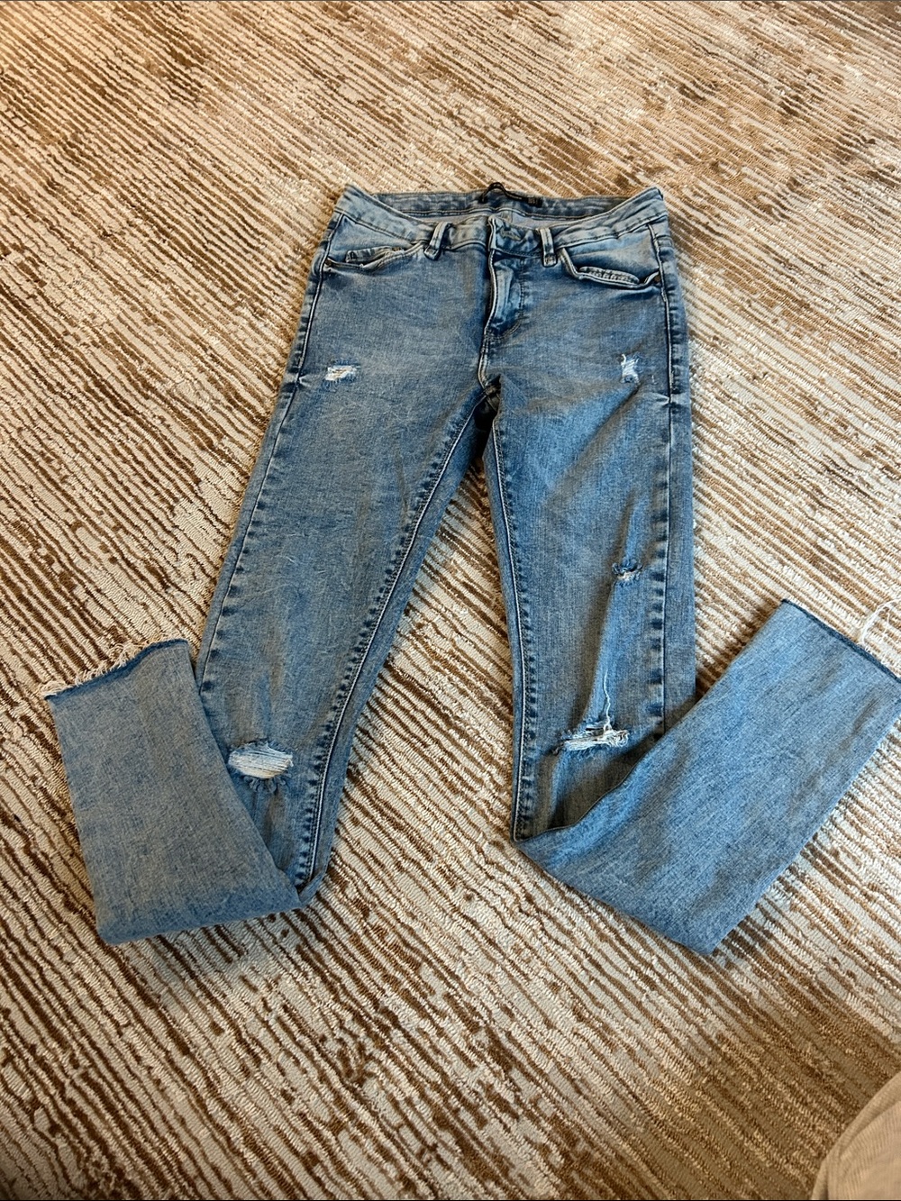 Zara Washed Blue Distressed Skinny Jeans
